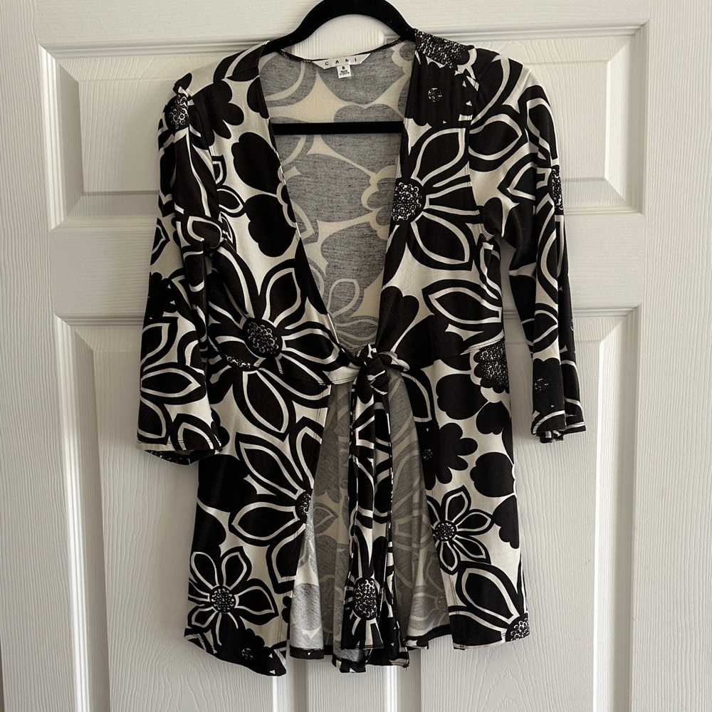 CAbi Brown and Cream Patterned with tie in the front.
